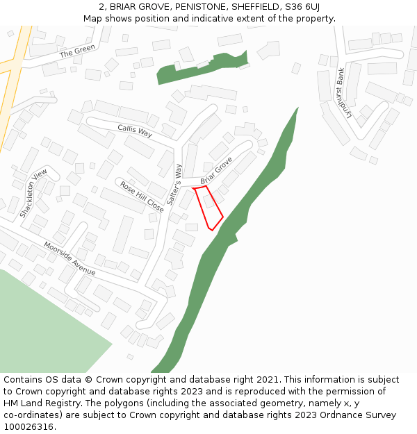 2, BRIAR GROVE, PENISTONE, SHEFFIELD, S36 6UJ: Location map and indicative extent of plot