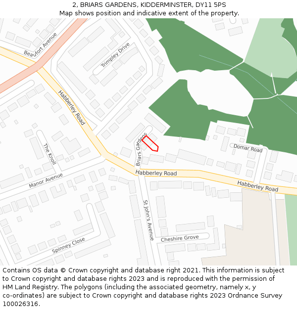 2, BRIARS GARDENS, KIDDERMINSTER, DY11 5PS: Location map and indicative extent of plot