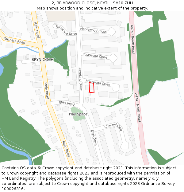 2, BRIARWOOD CLOSE, NEATH, SA10 7UH: Location map and indicative extent of plot