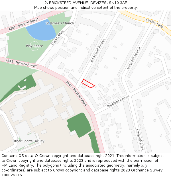 2, BRICKSTEED AVENUE, DEVIZES, SN10 3AE: Location map and indicative extent of plot