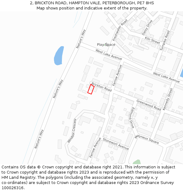 2, BRICKTON ROAD, HAMPTON VALE, PETERBOROUGH, PE7 8HS: Location map and indicative extent of plot