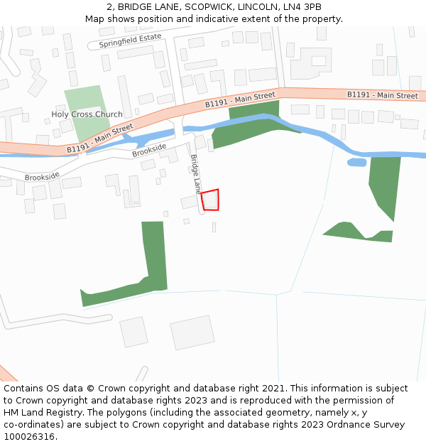 2, BRIDGE LANE, SCOPWICK, LINCOLN, LN4 3PB: Location map and indicative extent of plot