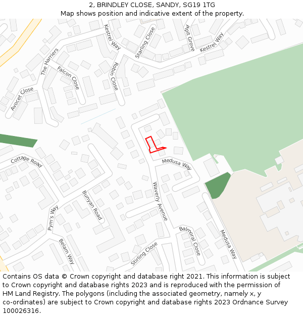 2, BRINDLEY CLOSE, SANDY, SG19 1TG: Location map and indicative extent of plot