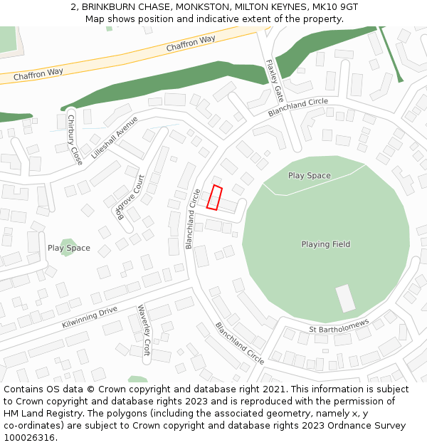 2, BRINKBURN CHASE, MONKSTON, MILTON KEYNES, MK10 9GT: Location map and indicative extent of plot