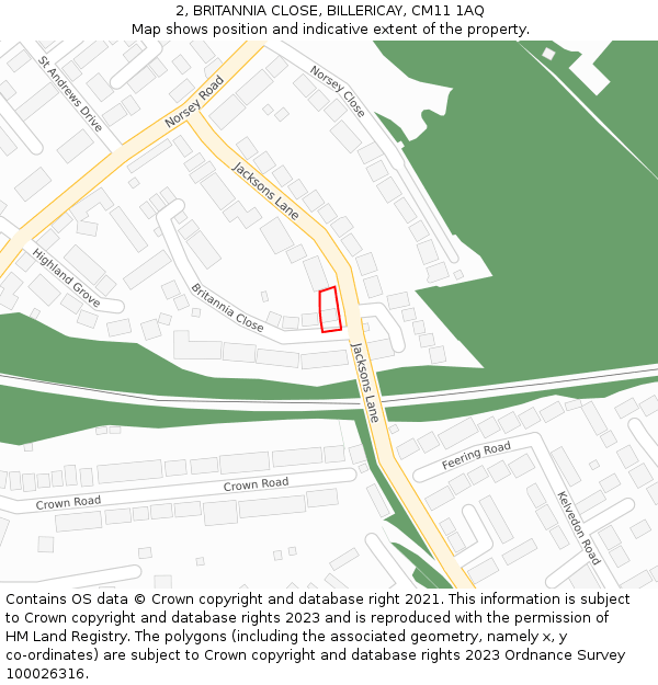 2, BRITANNIA CLOSE, BILLERICAY, CM11 1AQ: Location map and indicative extent of plot