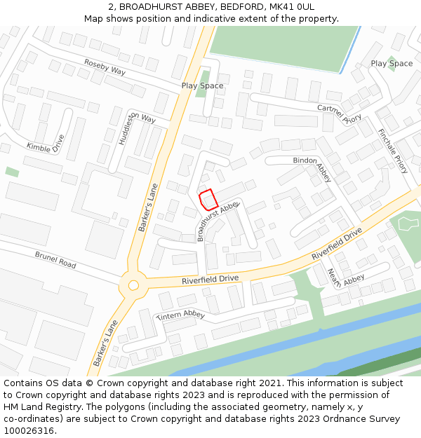 2, BROADHURST ABBEY, BEDFORD, MK41 0UL: Location map and indicative extent of plot