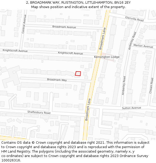 2, BROADMARK WAY, RUSTINGTON, LITTLEHAMPTON, BN16 2EY: Location map and indicative extent of plot