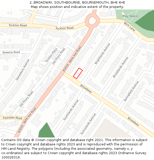 2, BROADWAY, SOUTHBOURNE, BOURNEMOUTH, BH6 4HE: Location map and indicative extent of plot