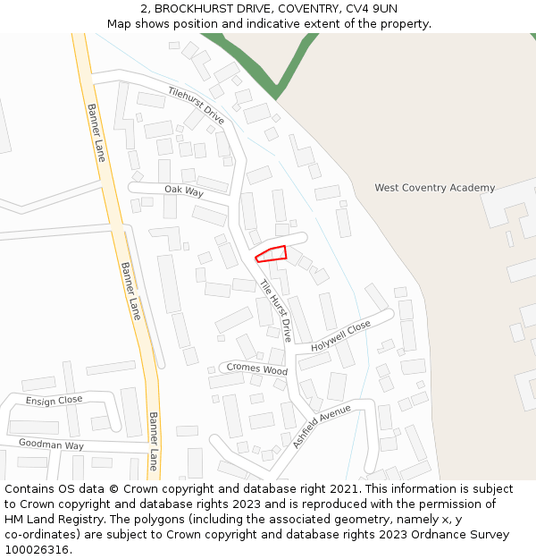 2, BROCKHURST DRIVE, COVENTRY, CV4 9UN: Location map and indicative extent of plot