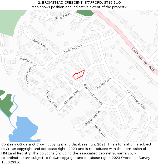 2, BROMSTEAD CRESCENT, STAFFORD, ST16 1UQ: Location map and indicative extent of plot