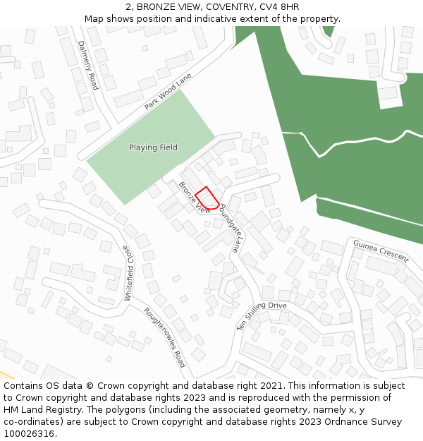 2, BRONZE VIEW, COVENTRY, CV4 8HR: Location map and indicative extent of plot
