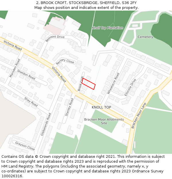 2, BROOK CROFT, STOCKSBRIDGE, SHEFFIELD, S36 2FY: Location map and indicative extent of plot