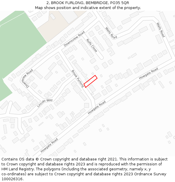2, BROOK FURLONG, BEMBRIDGE, PO35 5QR: Location map and indicative extent of plot