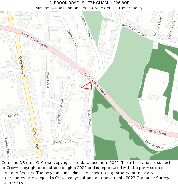 2, BROOK ROAD, SHERINGHAM, NR26 8QE: Location map and indicative extent of plot
