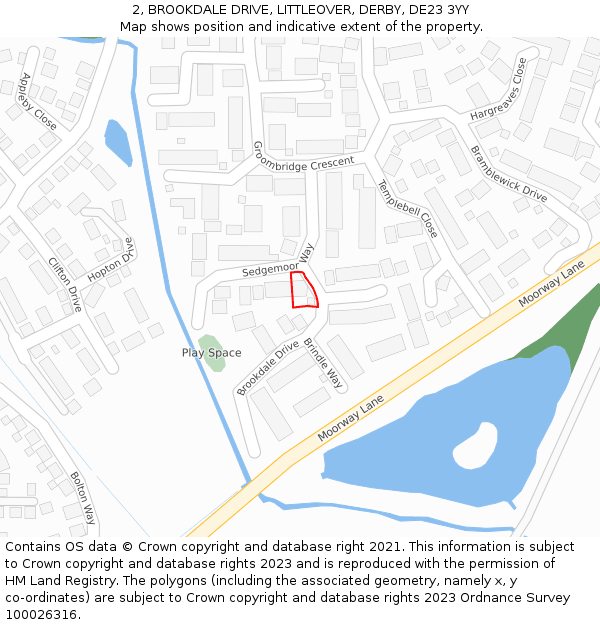 2, BROOKDALE DRIVE, LITTLEOVER, DERBY, DE23 3YY: Location map and indicative extent of plot