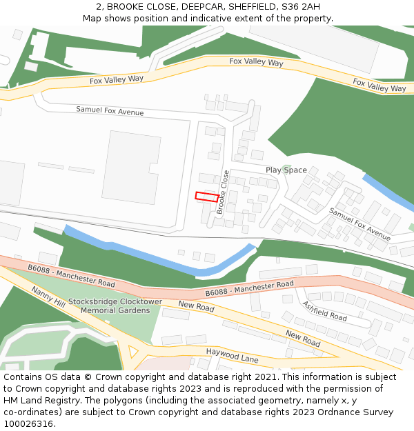 2, BROOKE CLOSE, DEEPCAR, SHEFFIELD, S36 2AH: Location map and indicative extent of plot