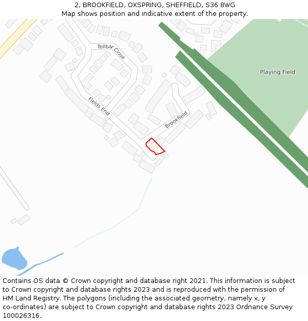 2, BROOKFIELD, OXSPRING, SHEFFIELD, S36 8WG: Location map and indicative extent of plot