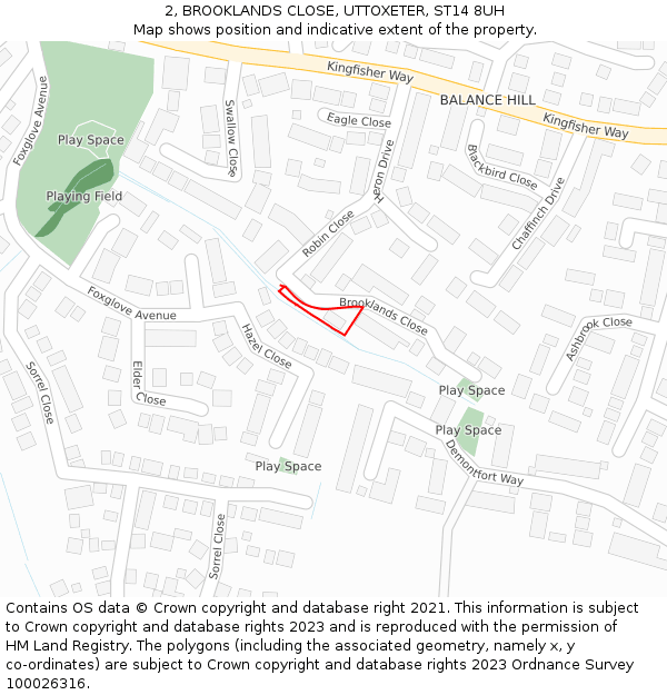 2, BROOKLANDS CLOSE, UTTOXETER, ST14 8UH: Location map and indicative extent of plot
