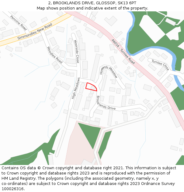 2, BROOKLANDS DRIVE, GLOSSOP, SK13 6PT: Location map and indicative extent of plot