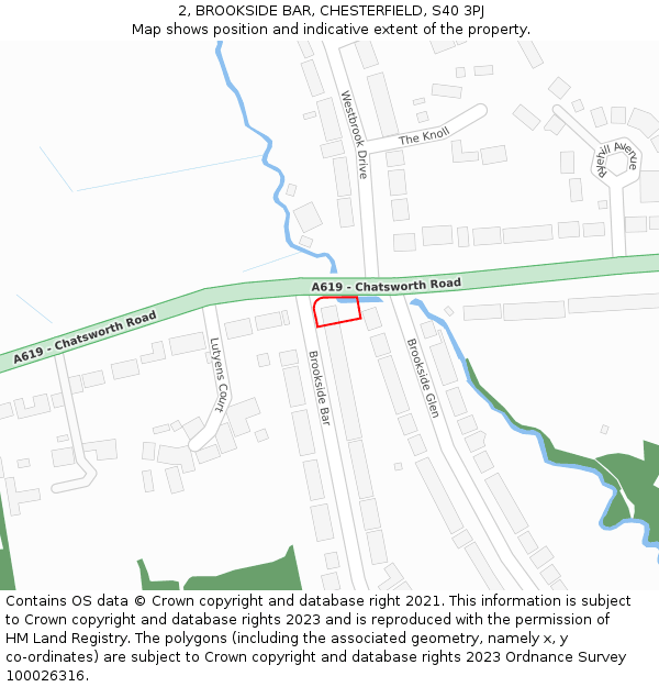 2, BROOKSIDE BAR, CHESTERFIELD, S40 3PJ: Location map and indicative extent of plot