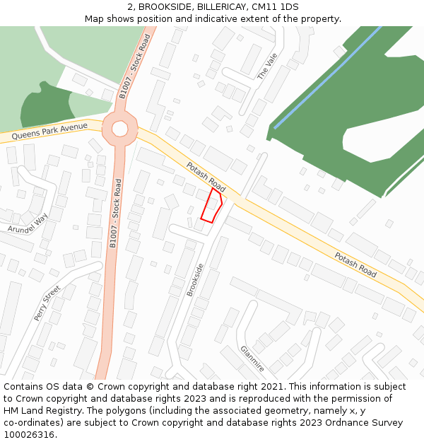 2, BROOKSIDE, BILLERICAY, CM11 1DS: Location map and indicative extent of plot