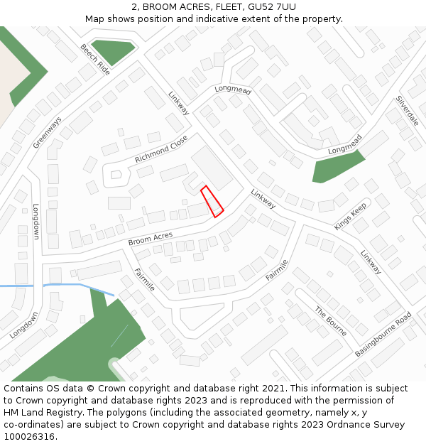 2, BROOM ACRES, FLEET, GU52 7UU: Location map and indicative extent of plot