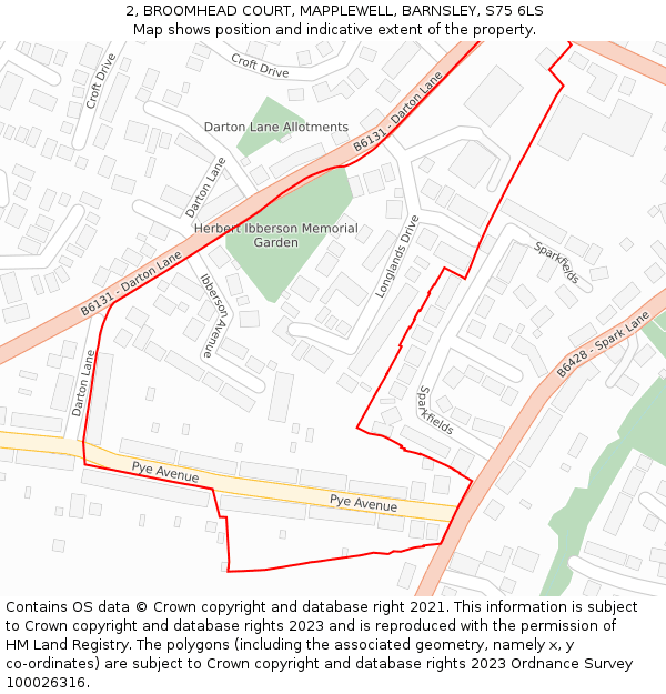 2, BROOMHEAD COURT, MAPPLEWELL, BARNSLEY, S75 6LS: Location map and indicative extent of plot
