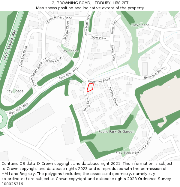 2, BROWNING ROAD, LEDBURY, HR8 2FT: Location map and indicative extent of plot