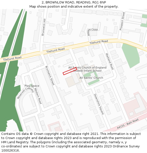 2, BROWNLOW ROAD, READING, RG1 6NP: Location map and indicative extent of plot