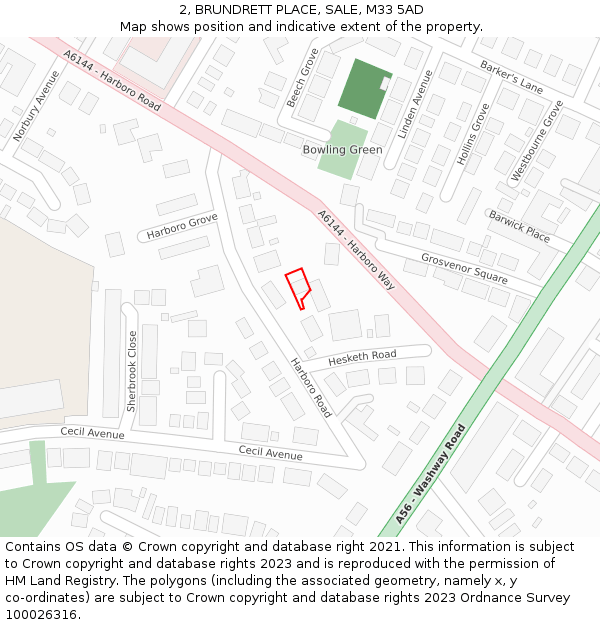 2, BRUNDRETT PLACE, SALE, M33 5AD: Location map and indicative extent of plot
