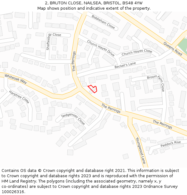 2, BRUTON CLOSE, NAILSEA, BRISTOL, BS48 4YW: Location map and indicative extent of plot