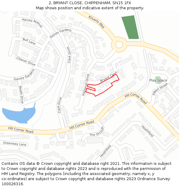 2, BRYANT CLOSE, CHIPPENHAM, SN15 1FX: Location map and indicative extent of plot