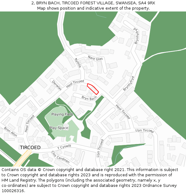 2, BRYN BACH, TIRCOED FOREST VILLAGE, SWANSEA, SA4 9RX: Location map and indicative extent of plot