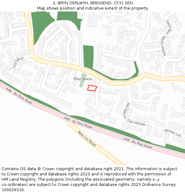 2, BRYN DERLWYN, BRIDGEND, CF31 5EN: Location map and indicative extent of plot