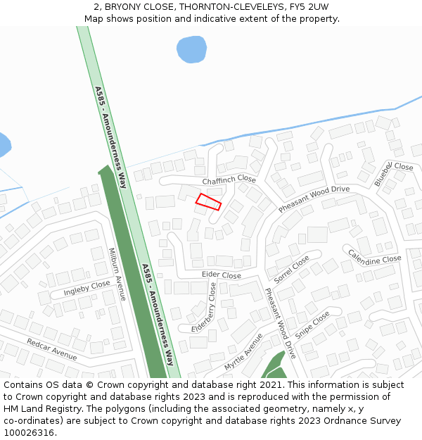 2, BRYONY CLOSE, THORNTON-CLEVELEYS, FY5 2UW: Location map and indicative extent of plot
