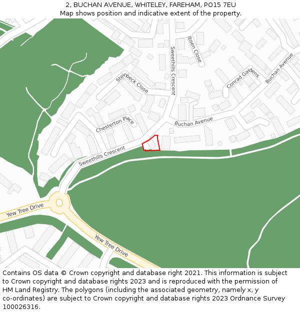 2, BUCHAN AVENUE, WHITELEY, FAREHAM, PO15 7EU: Location map and indicative extent of plot