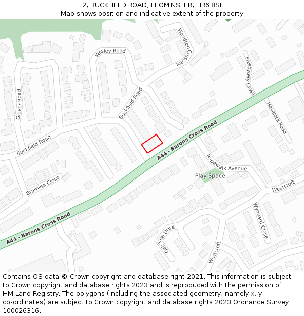 2, BUCKFIELD ROAD, LEOMINSTER, HR6 8SF: Location map and indicative extent of plot