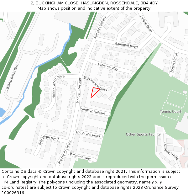 2, BUCKINGHAM CLOSE, HASLINGDEN, ROSSENDALE, BB4 4DY: Location map and indicative extent of plot