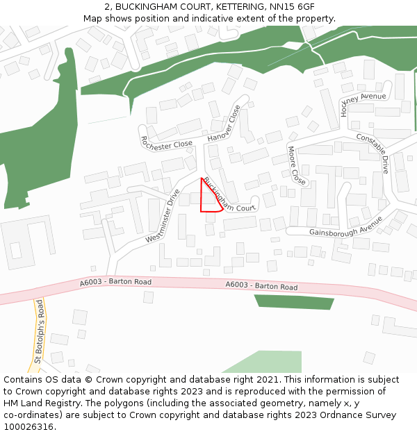 2, BUCKINGHAM COURT, KETTERING, NN15 6GF: Location map and indicative extent of plot