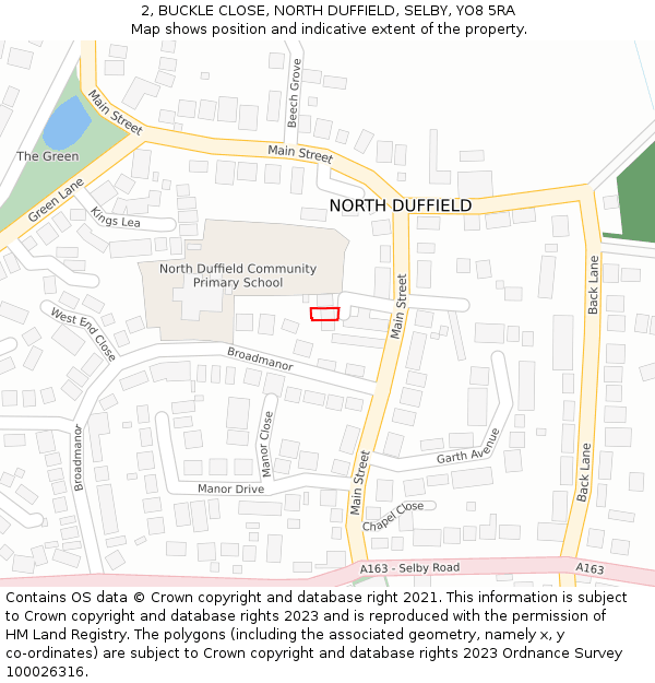 2, BUCKLE CLOSE, NORTH DUFFIELD, SELBY, YO8 5RA: Location map and indicative extent of plot