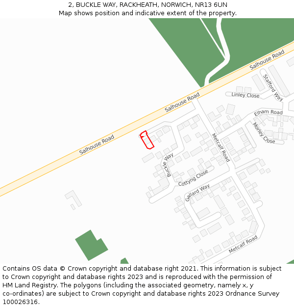 2, BUCKLE WAY, RACKHEATH, NORWICH, NR13 6UN: Location map and indicative extent of plot
