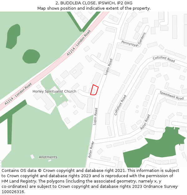 2, BUDDLEIA CLOSE, IPSWICH, IP2 0XG: Location map and indicative extent of plot