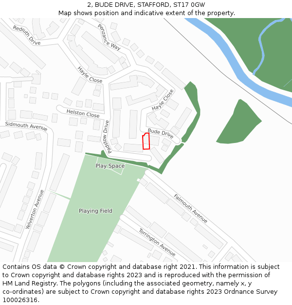 2, BUDE DRIVE, STAFFORD, ST17 0GW: Location map and indicative extent of plot