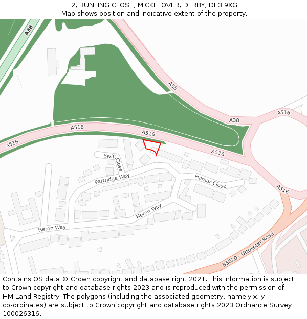 2, BUNTING CLOSE, MICKLEOVER, DERBY, DE3 9XG: Location map and indicative extent of plot