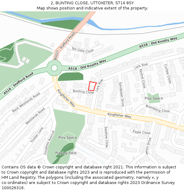 2, BUNTING CLOSE, UTTOXETER, ST14 8SY: Location map and indicative extent of plot