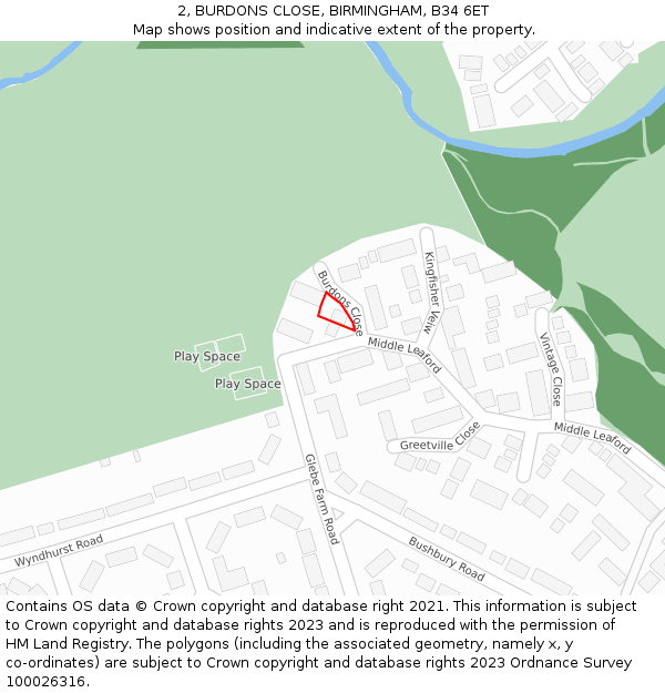 2, BURDONS CLOSE, BIRMINGHAM, B34 6ET: Location map and indicative extent of plot