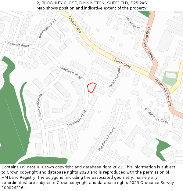 2, BURGHLEY CLOSE, DINNINGTON, SHEFFIELD, S25 2XS: Location map and indicative extent of plot