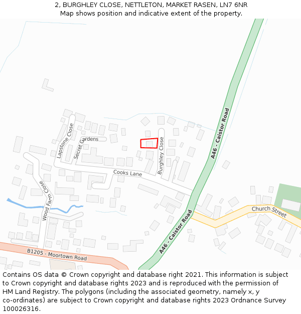 2, BURGHLEY CLOSE, NETTLETON, MARKET RASEN, LN7 6NR: Location map and indicative extent of plot