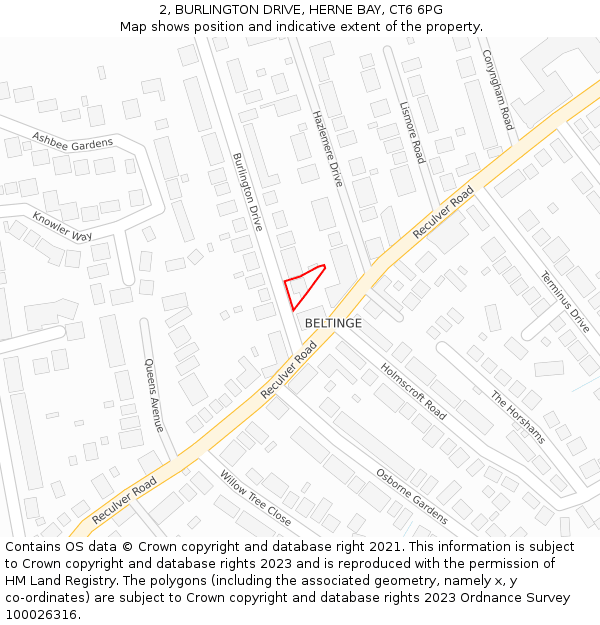 2, BURLINGTON DRIVE, HERNE BAY, CT6 6PG: Location map and indicative extent of plot