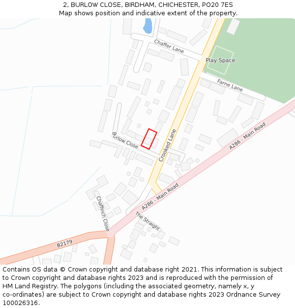 2, BURLOW CLOSE, BIRDHAM, CHICHESTER, PO20 7ES: Location map and indicative extent of plot
